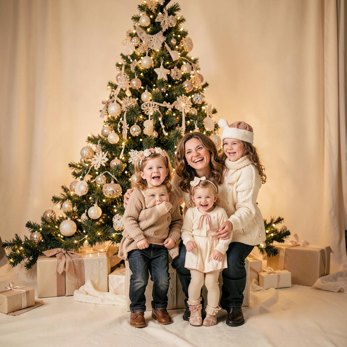 Famiglia con bambini nel set Classic Christmas